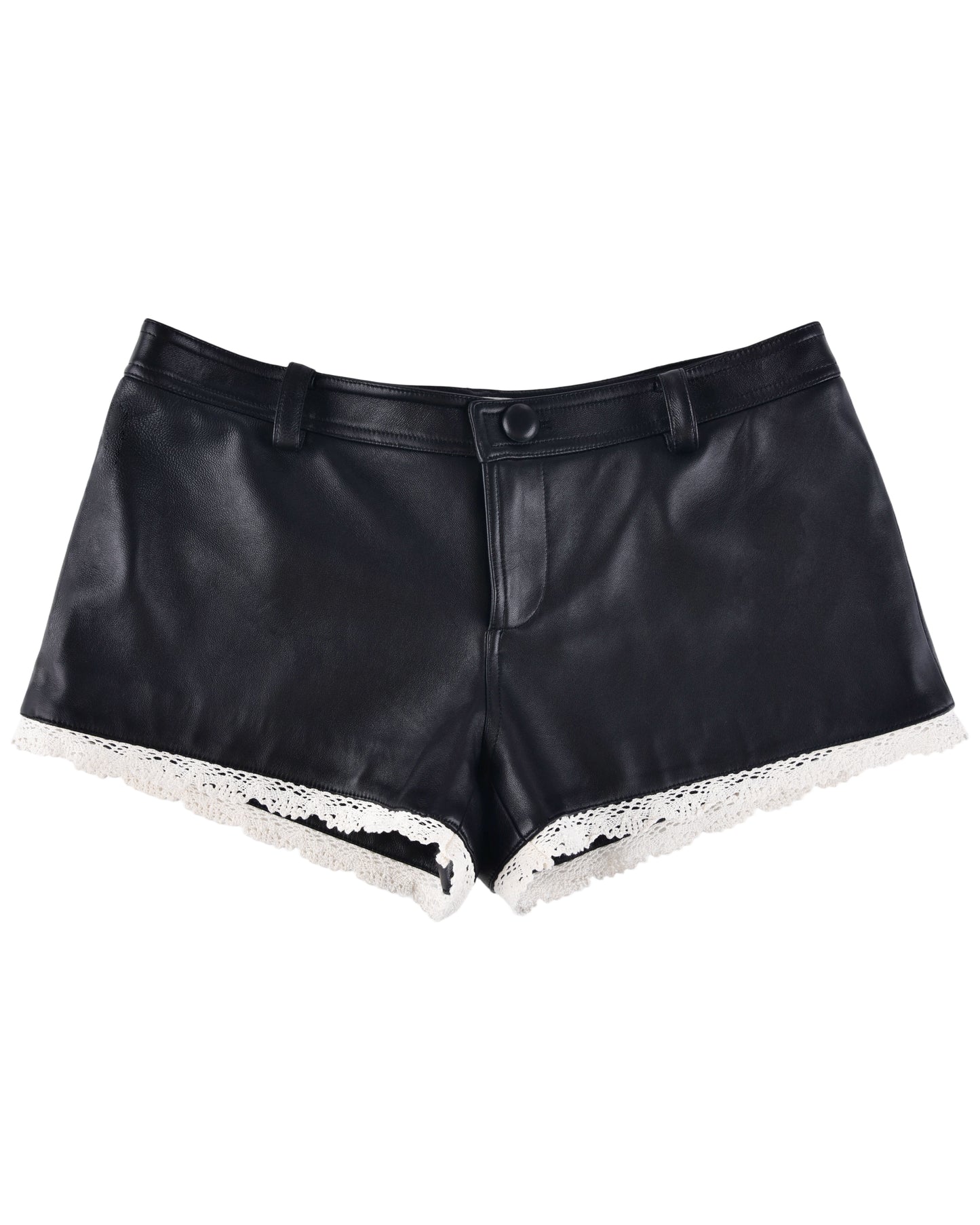 Leather Lace Mini Shorts - Black
