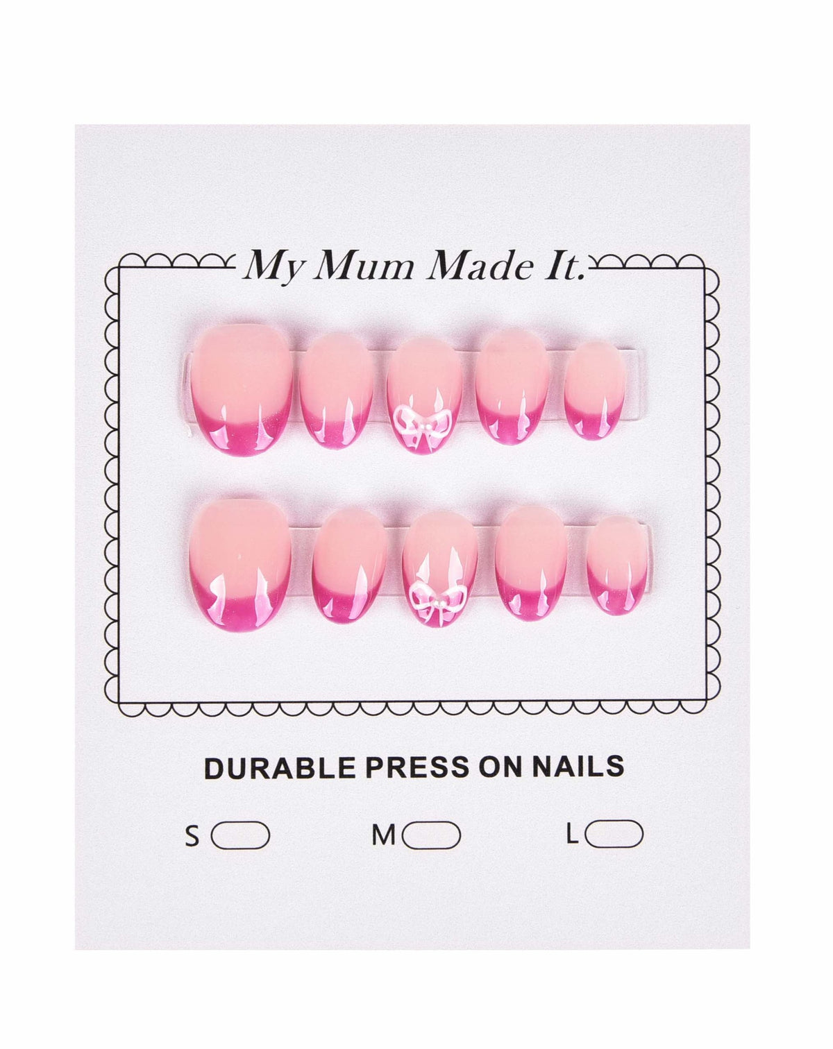 Pink Bow Round Press On Nails