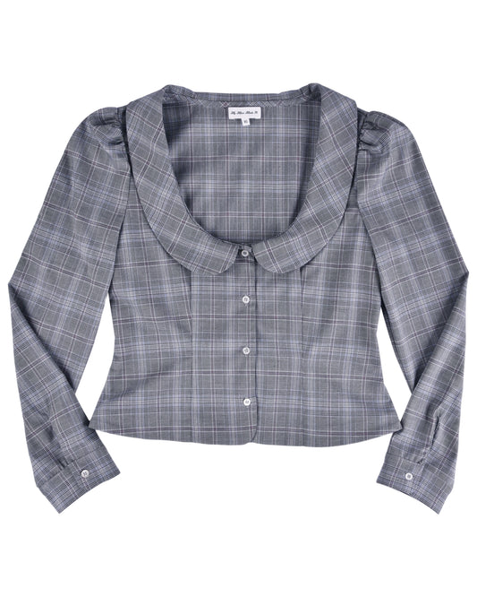 Curved Collar Button Shirt - Dark Plaid