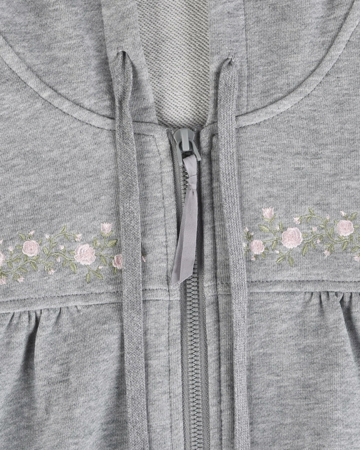 Rosette Vine Embroidery Hoodie - Grey