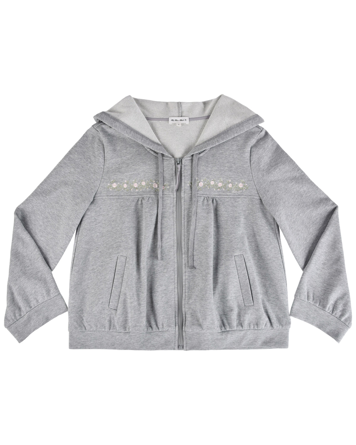 Rosette Vine Embroidery Hoodie - Grey