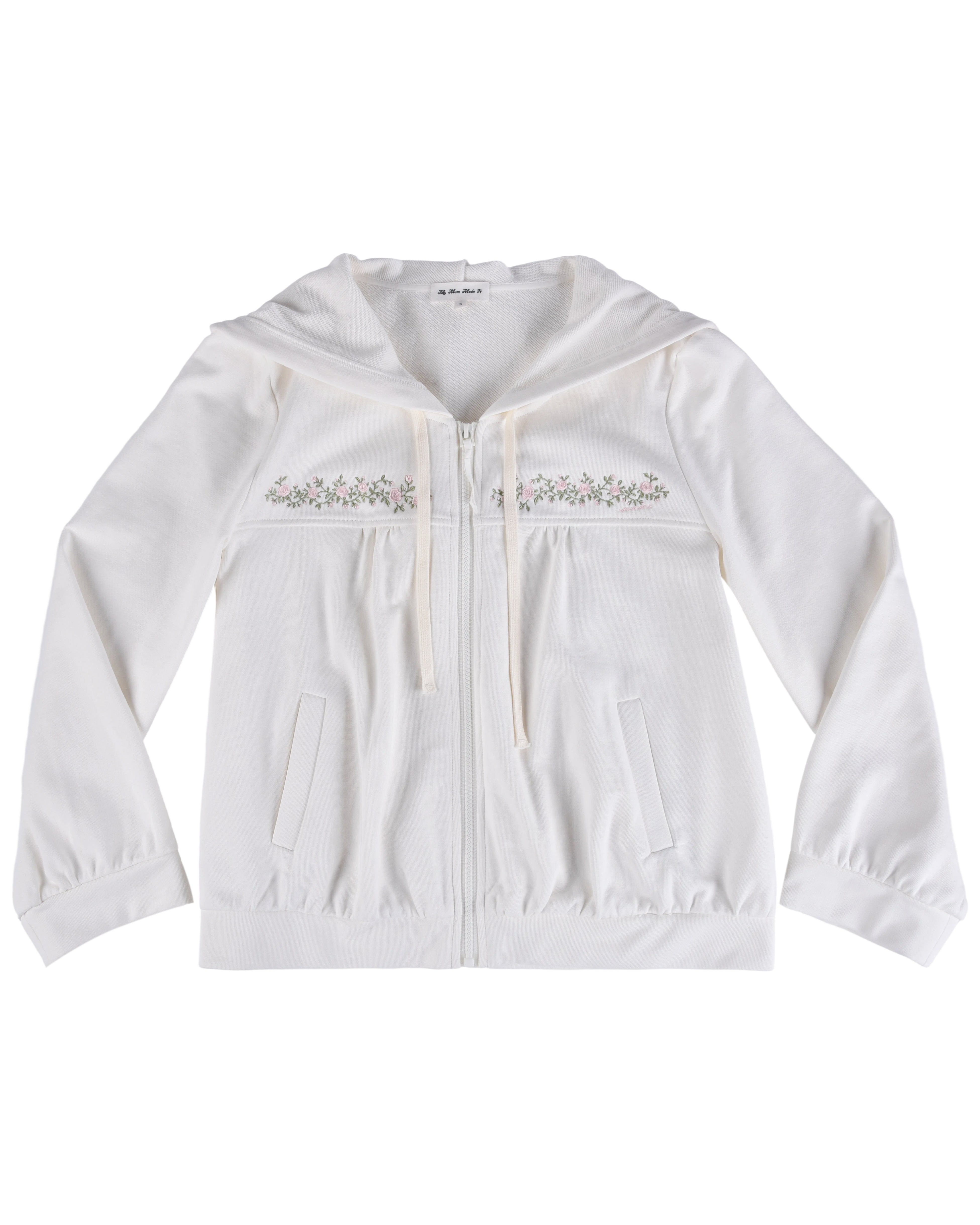 Rosette Vine Embroidery Hoodie - White