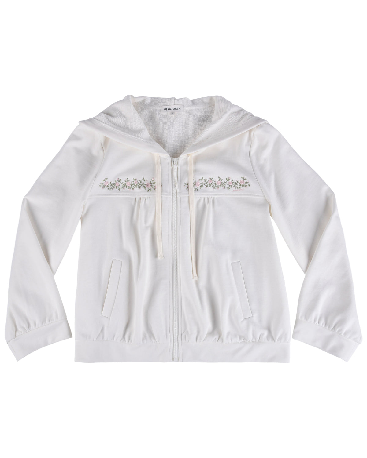 Rosette Vine Embroidery Hoodie - White