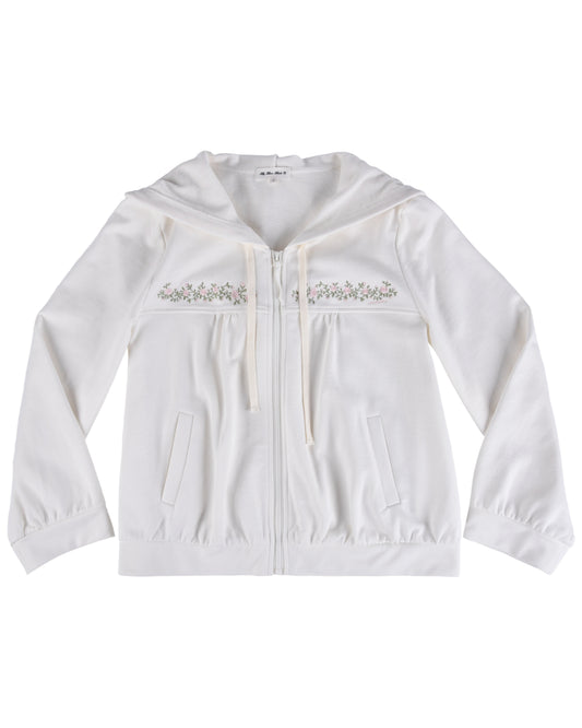 Rosette Vine Embroidery Hoodie - White