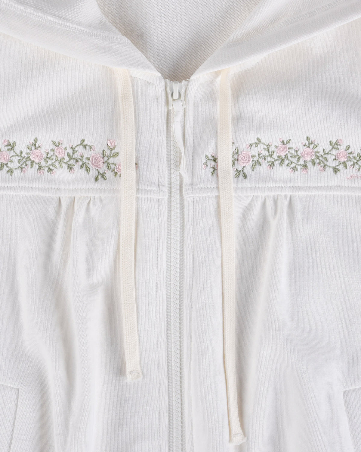 Rosette Vine Embroidery Hoodie - White
