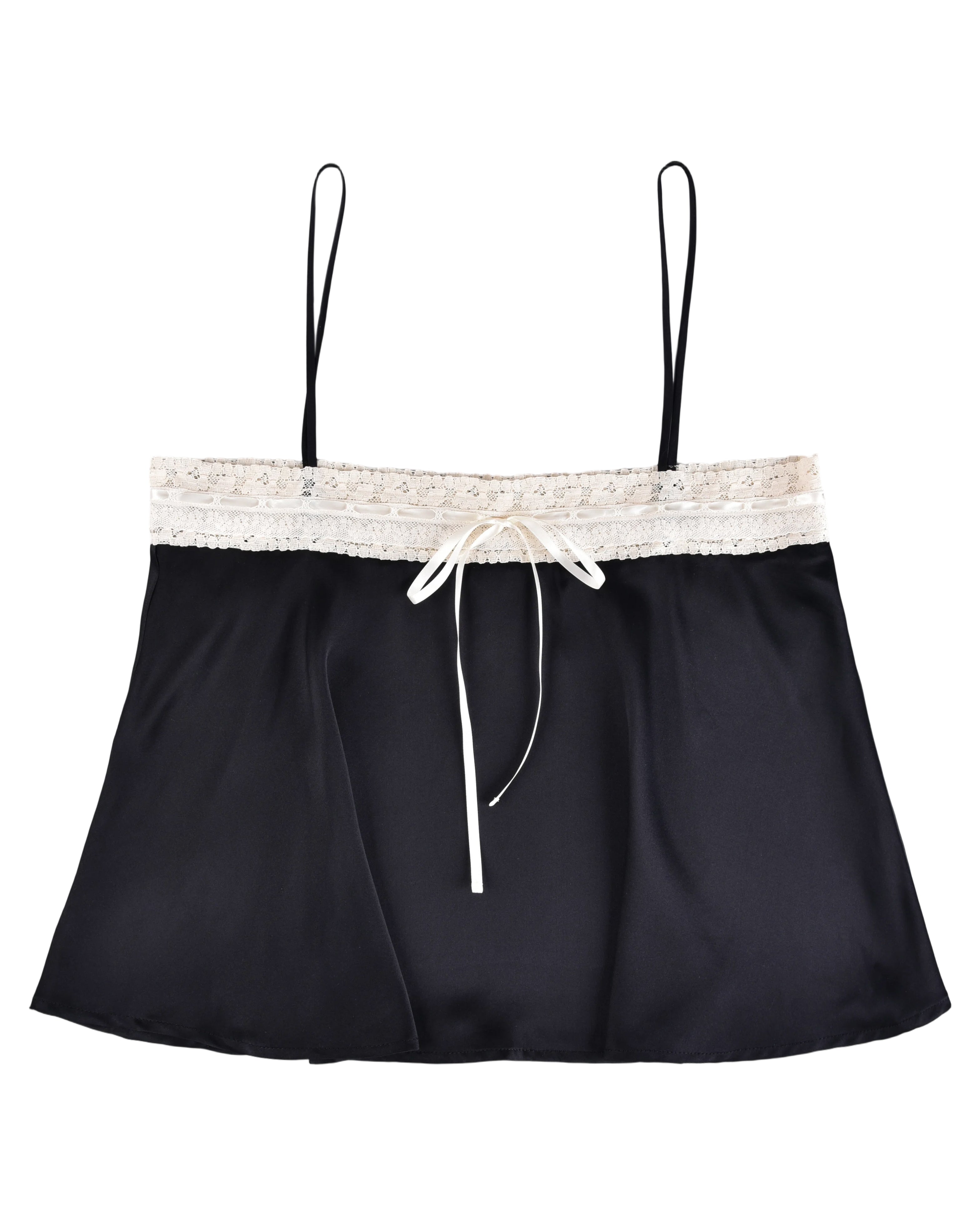 Tops: Lace Ribbon Cami - Black Silk - My mum made it – MY MUM MADE IT