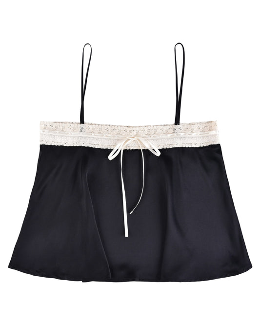 Lace Ribbon Cami - Black Silk