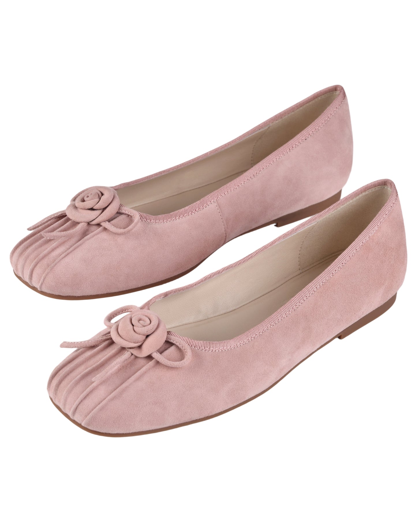 Rosette Ballet Flats - Pink Suede