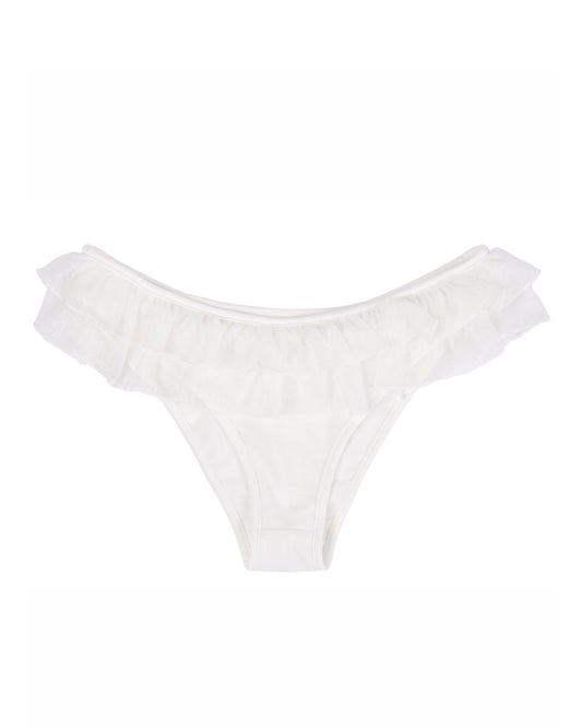 Lace Frill Swim Bottoms - White