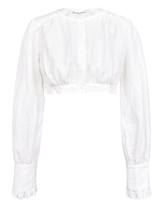 Linen Gather Blouse - White