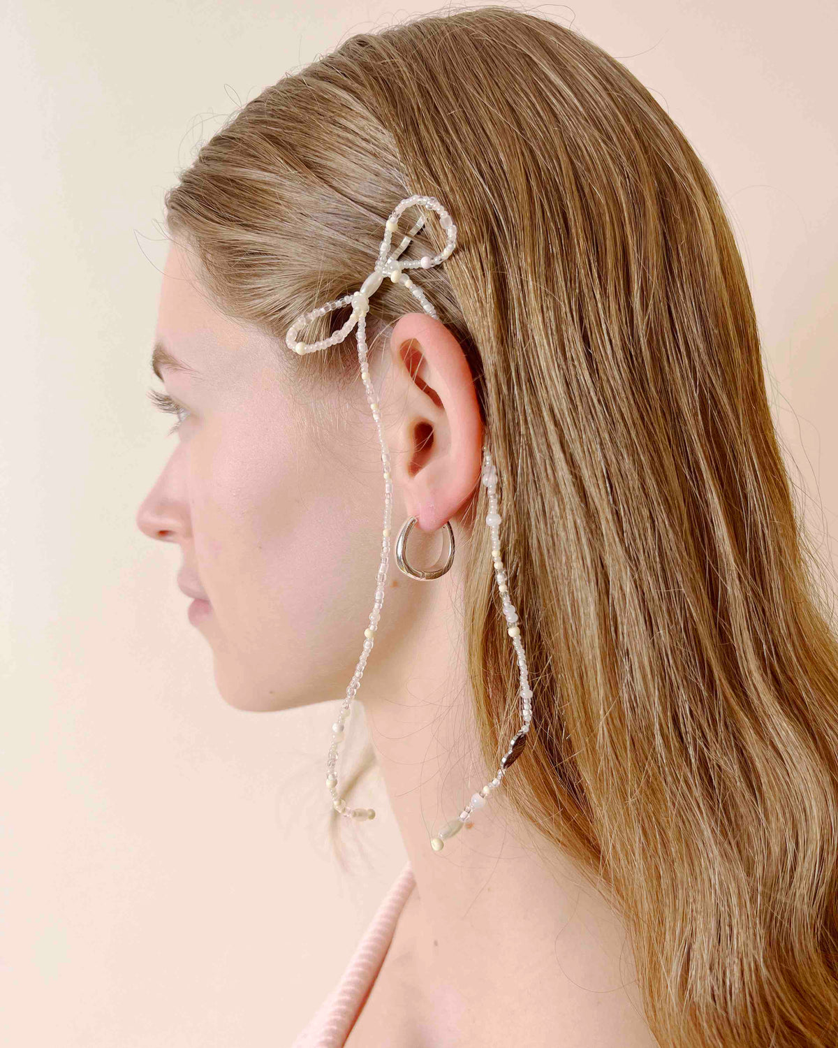 Beaded Bow Hair Pins - Pearl
