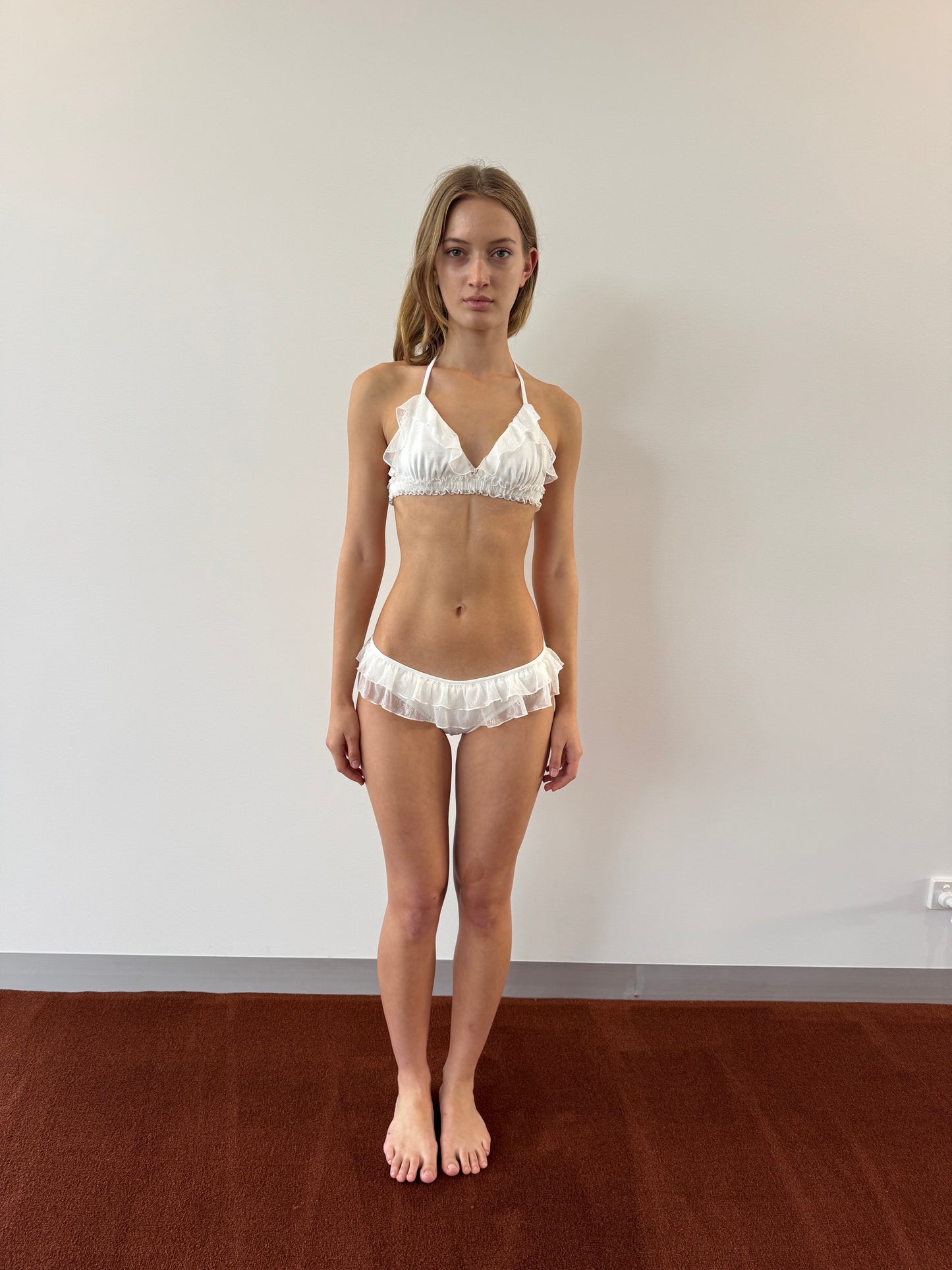 Lace Frill Swim Bottoms - White