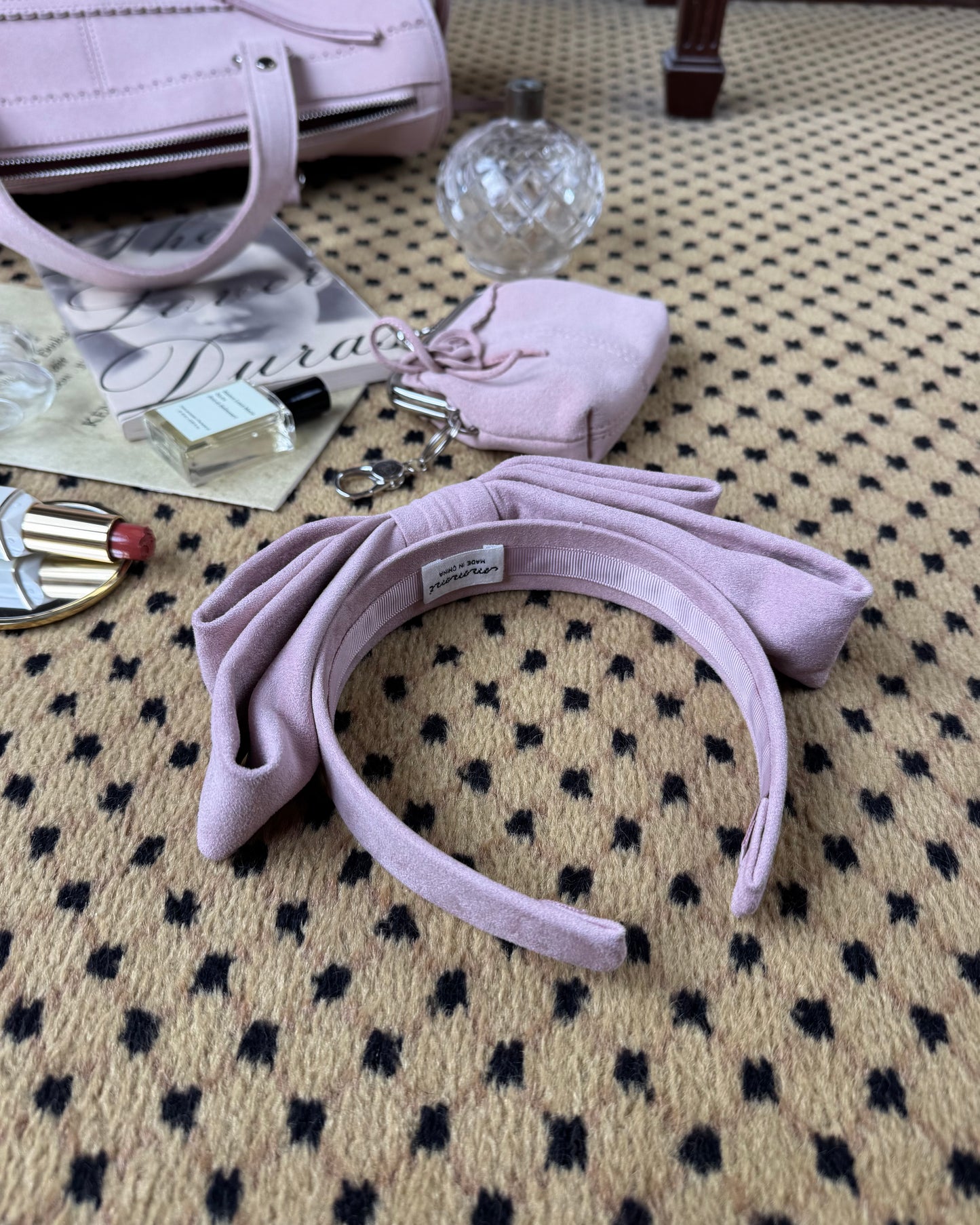 Big Bow Headband - Pink Suede