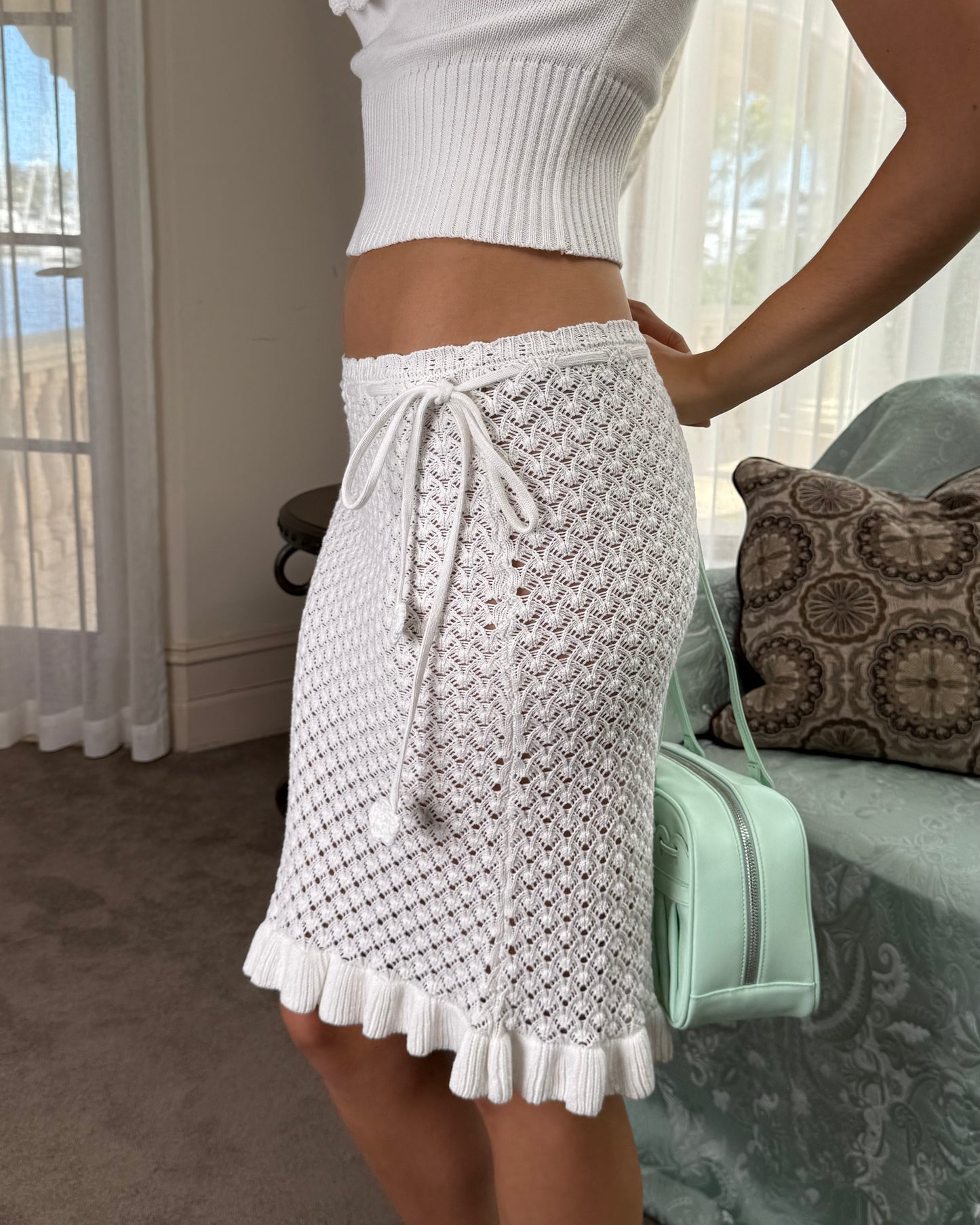 Laceweave Midi Skirt - White
