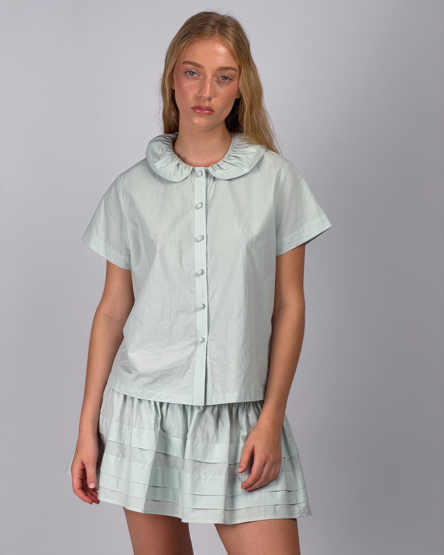 Tiered Pleat Mini Skirt - Mint