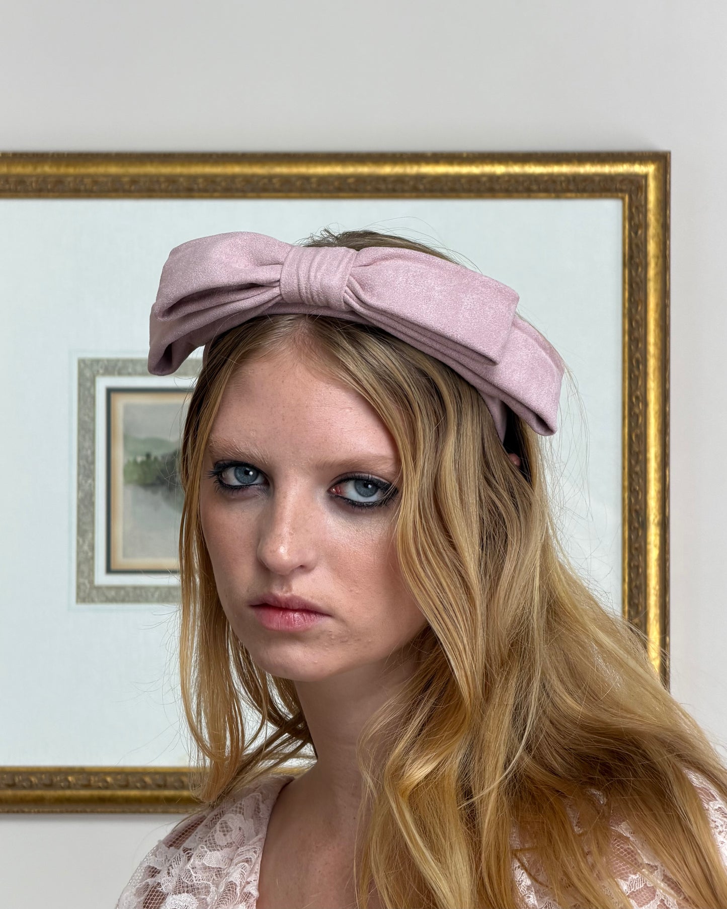Big Bow Headband - Pink Suede