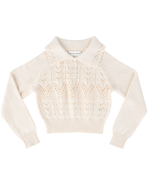 【新品未使用】Lil lace knit tops（ivory） Mini: Mini Buttoned Lace Knit Pullover - Porcelain - My mum made