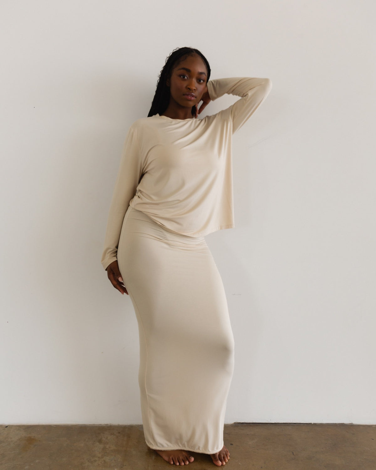 Bamboo Fitted Maxi Skirt - Oat