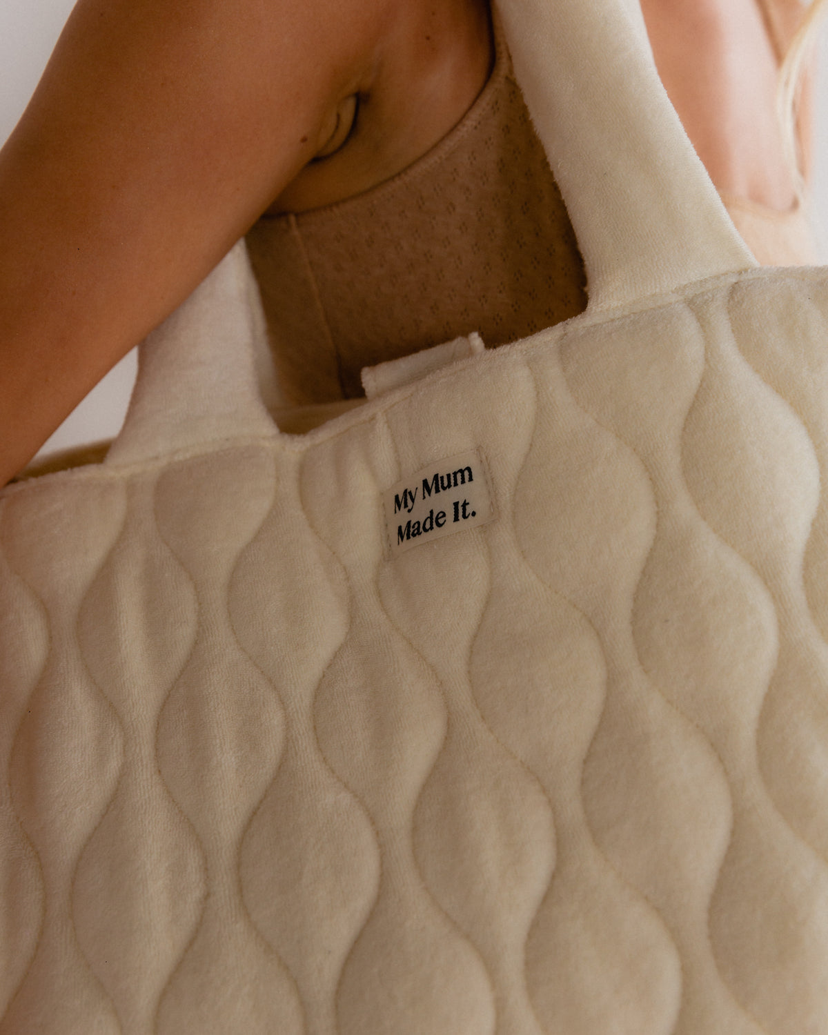 Organic Terry Quilted Tote Bag - Off White