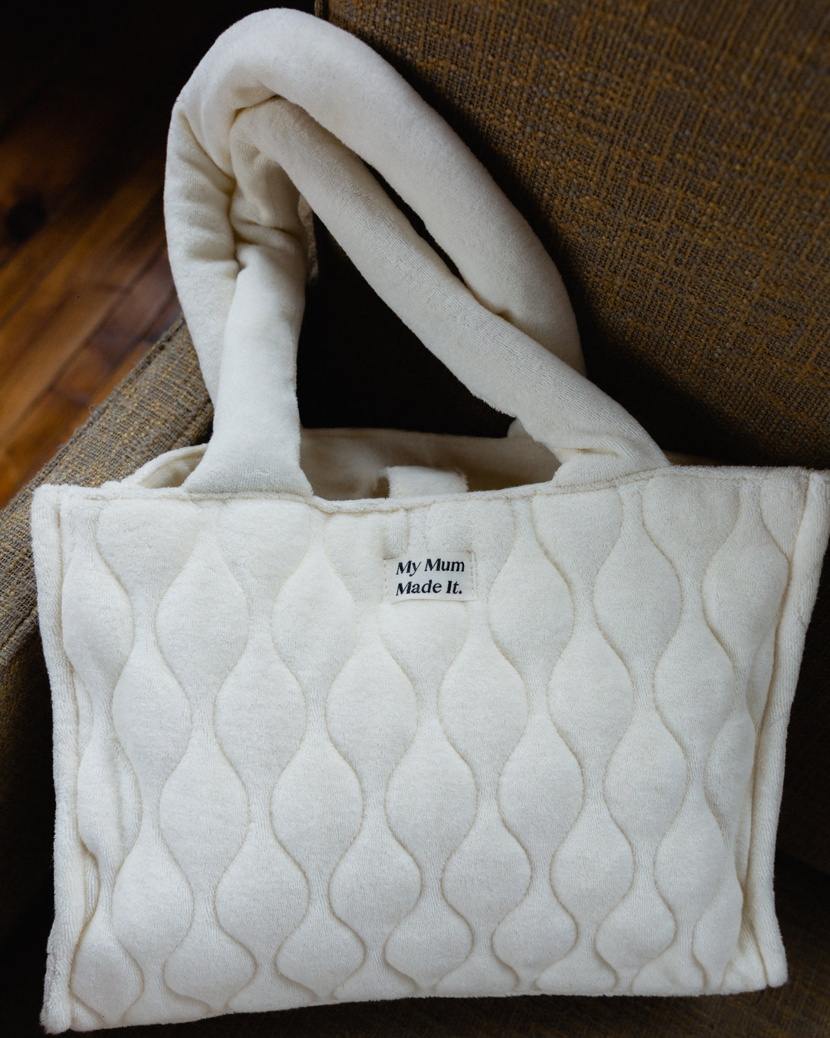 Organic Terry Quilted Tote Bag - Off White