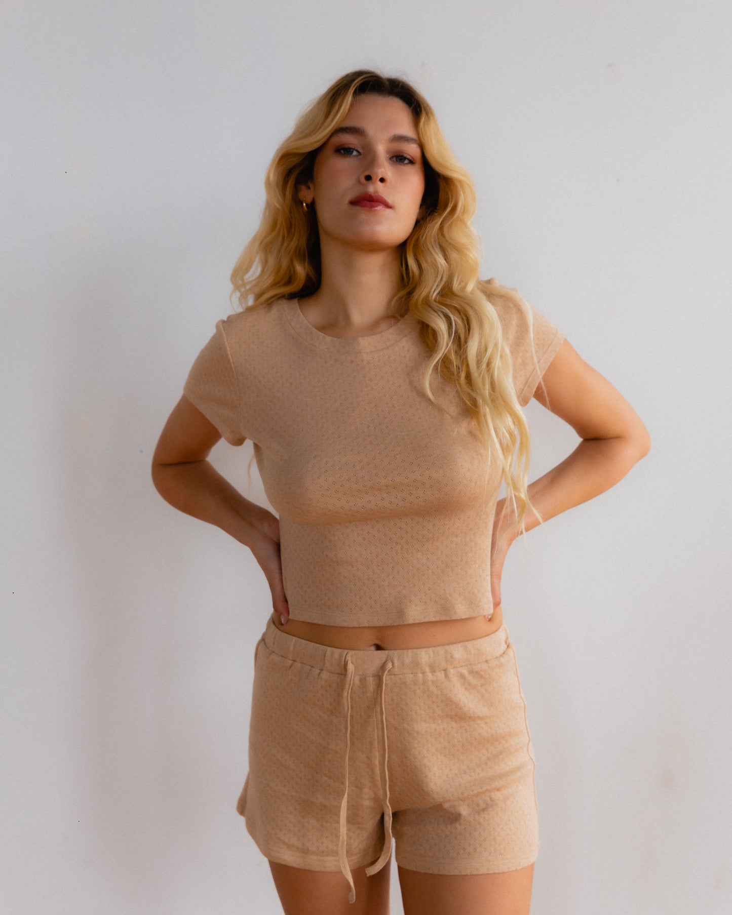 Pointelle Short Shorts - Peach