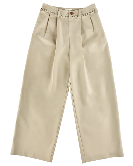 Frill Cotton Trousers - Fawn