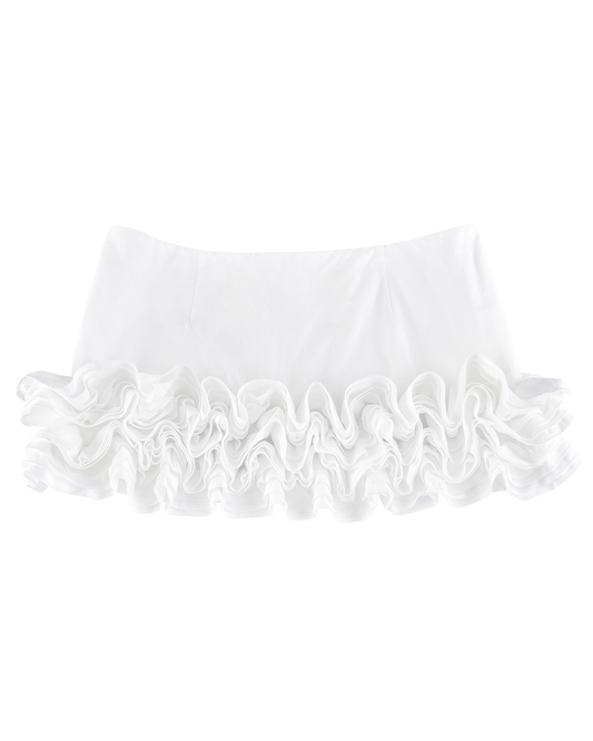 Ruffle Hem Mini Skirt - White