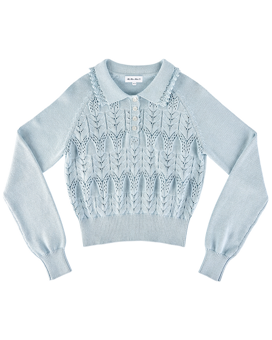 Buttoned Lace Knit Pullover - Bluewishes