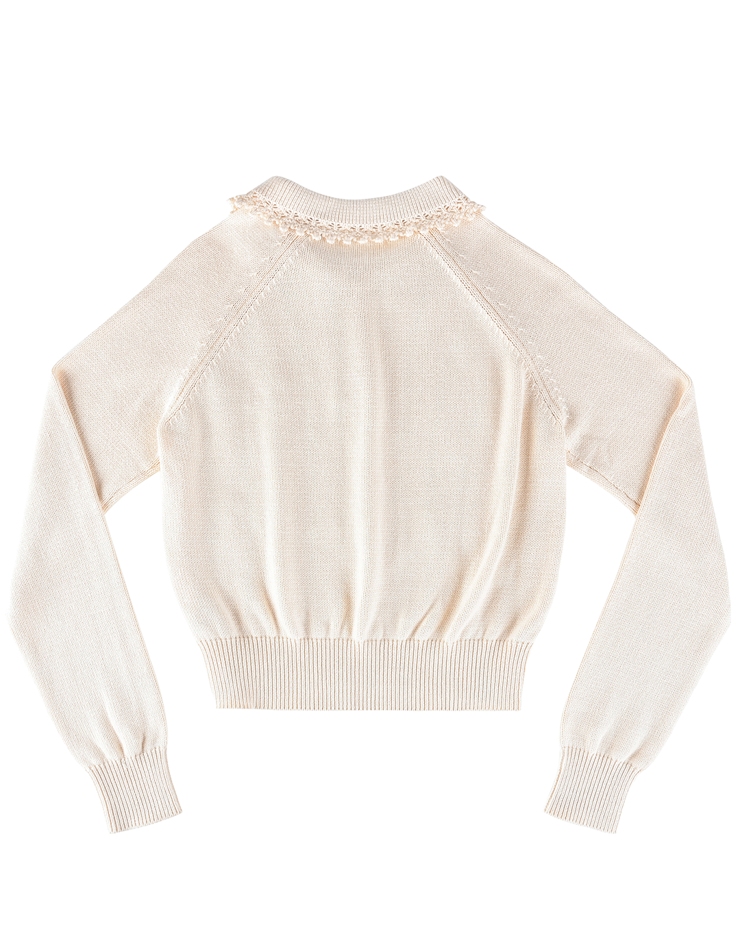 Buttoned Lace Knit Pullover - Porcelain