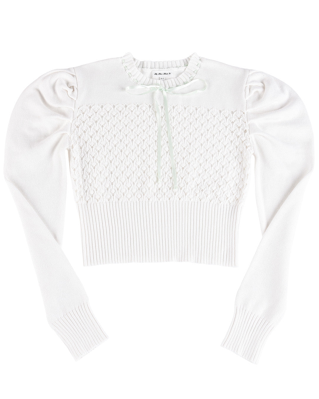 Laceweave Ribbon Puff Sweater - White