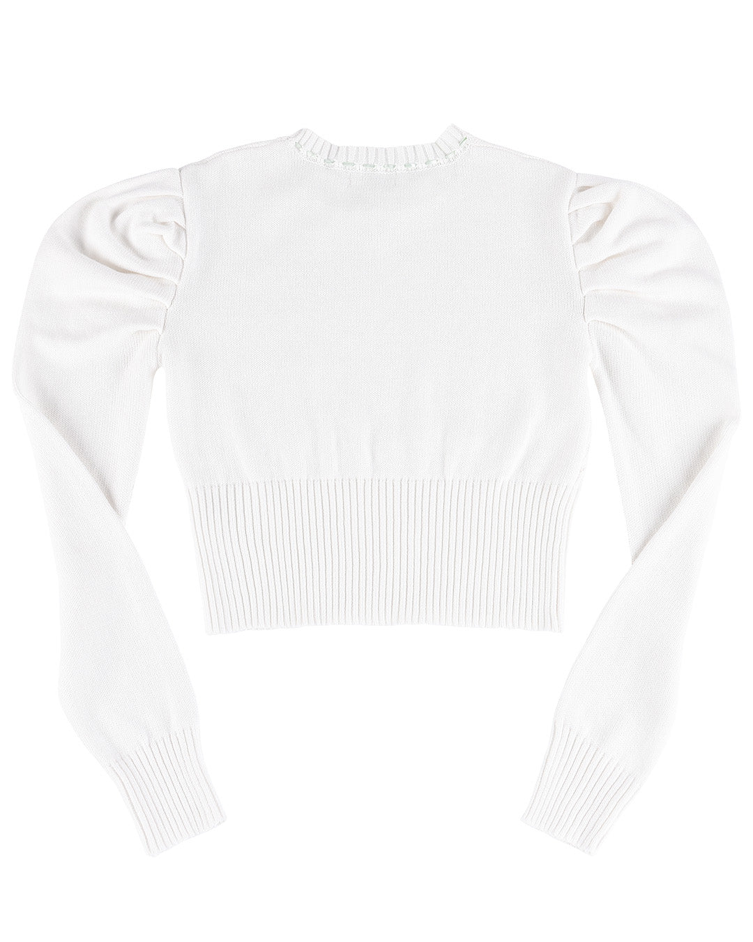 Laceweave Ribbon Puff Sweater - White
