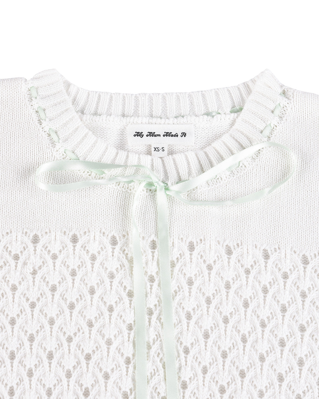 Laceweave Ribbon Puff Sweater - White