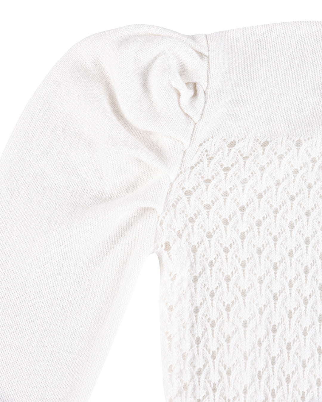 Laceweave Ribbon Puff Sweater - White