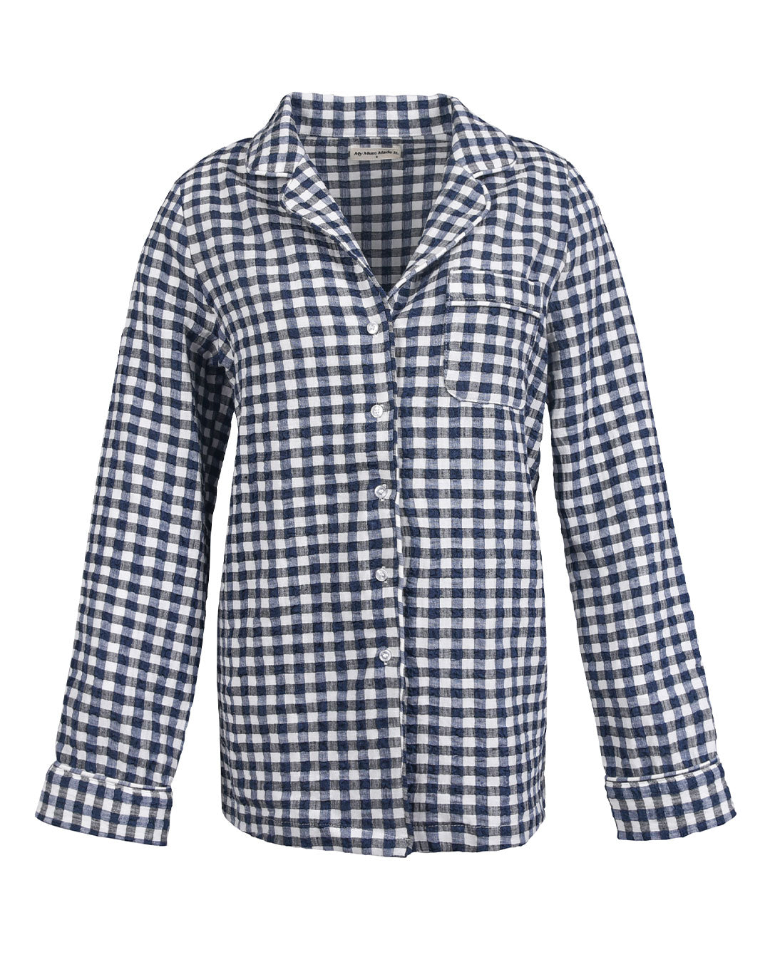 Linen Gingham Long Sleeve PJ Shirt - Navy &amp; White