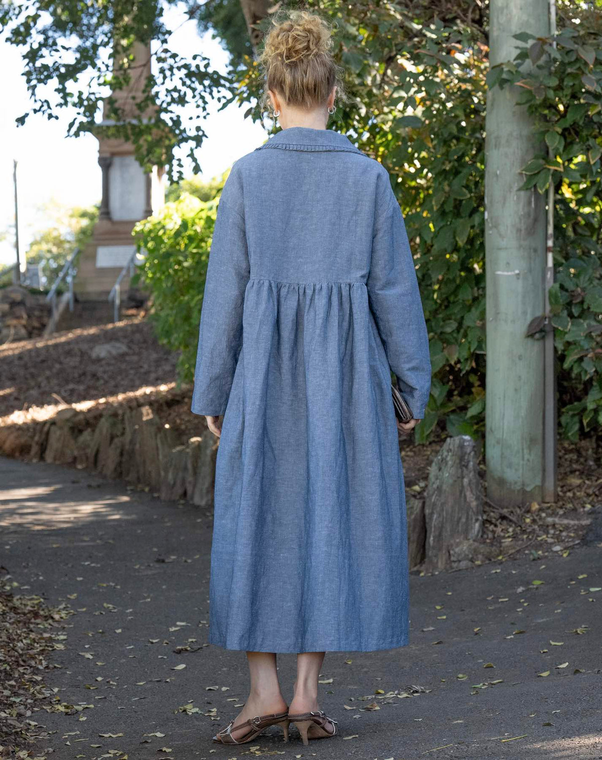 Nina Linen Trench Coat - Denim Blue