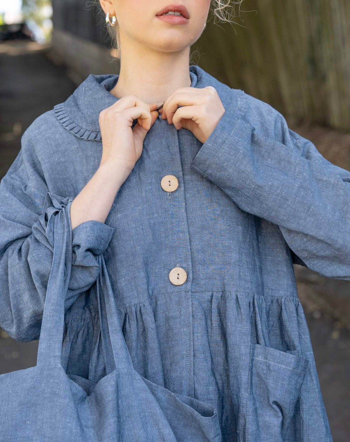 Nina Linen Trench Coat - Denim Blue