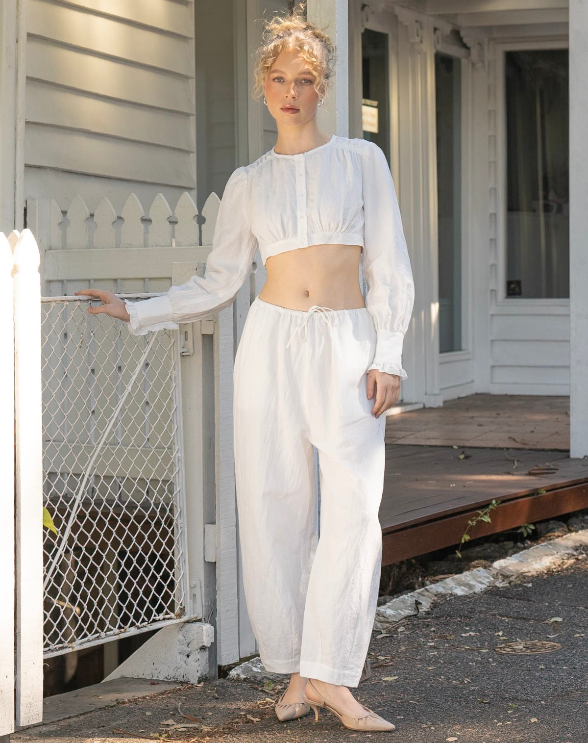 Drawstring Arch Pant - White