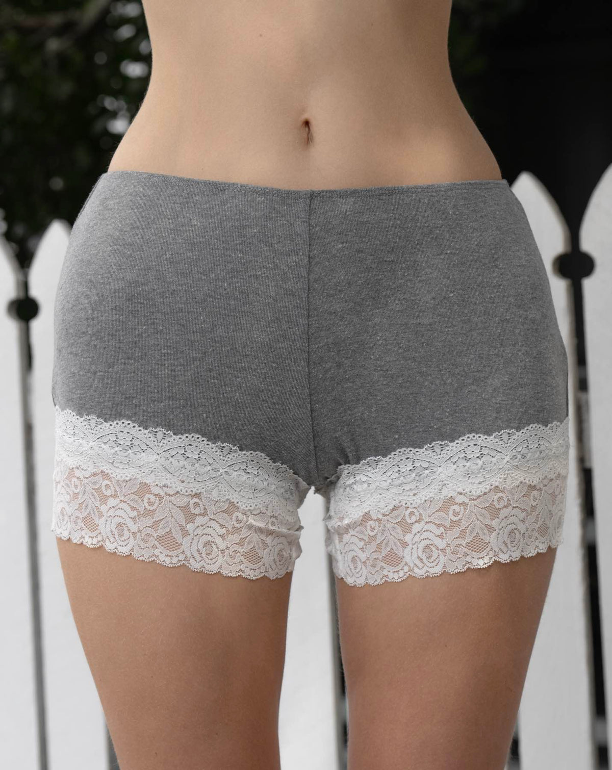 Lace Hem Shorts - Grey