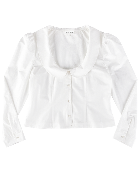 Curved Collar Button Shirt - White
