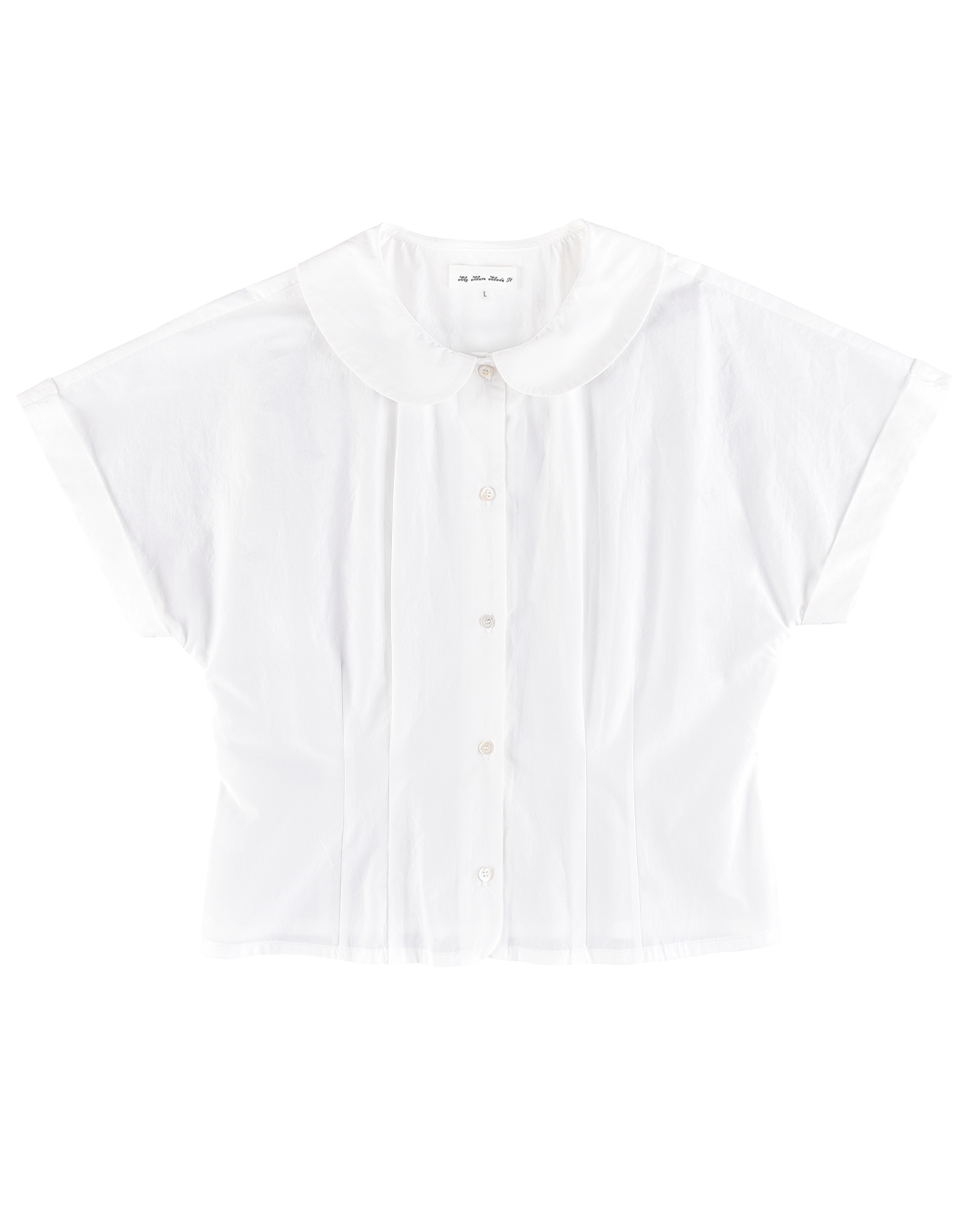 Curved Collar Cap Sleeve Shirt - White