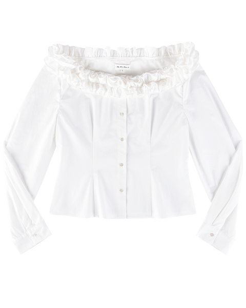 Tops: Ruffle Neck Corset Blouse - White - My mum made it – MY MUM