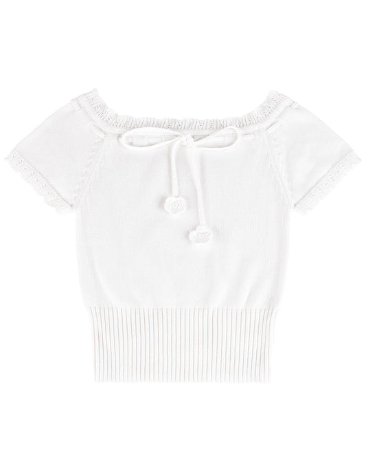Laceweave Off-shoulder Top - White