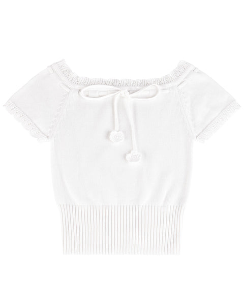 Tops: Laceweave Off-shoulder Top - White - My mum made it – MY MUM
