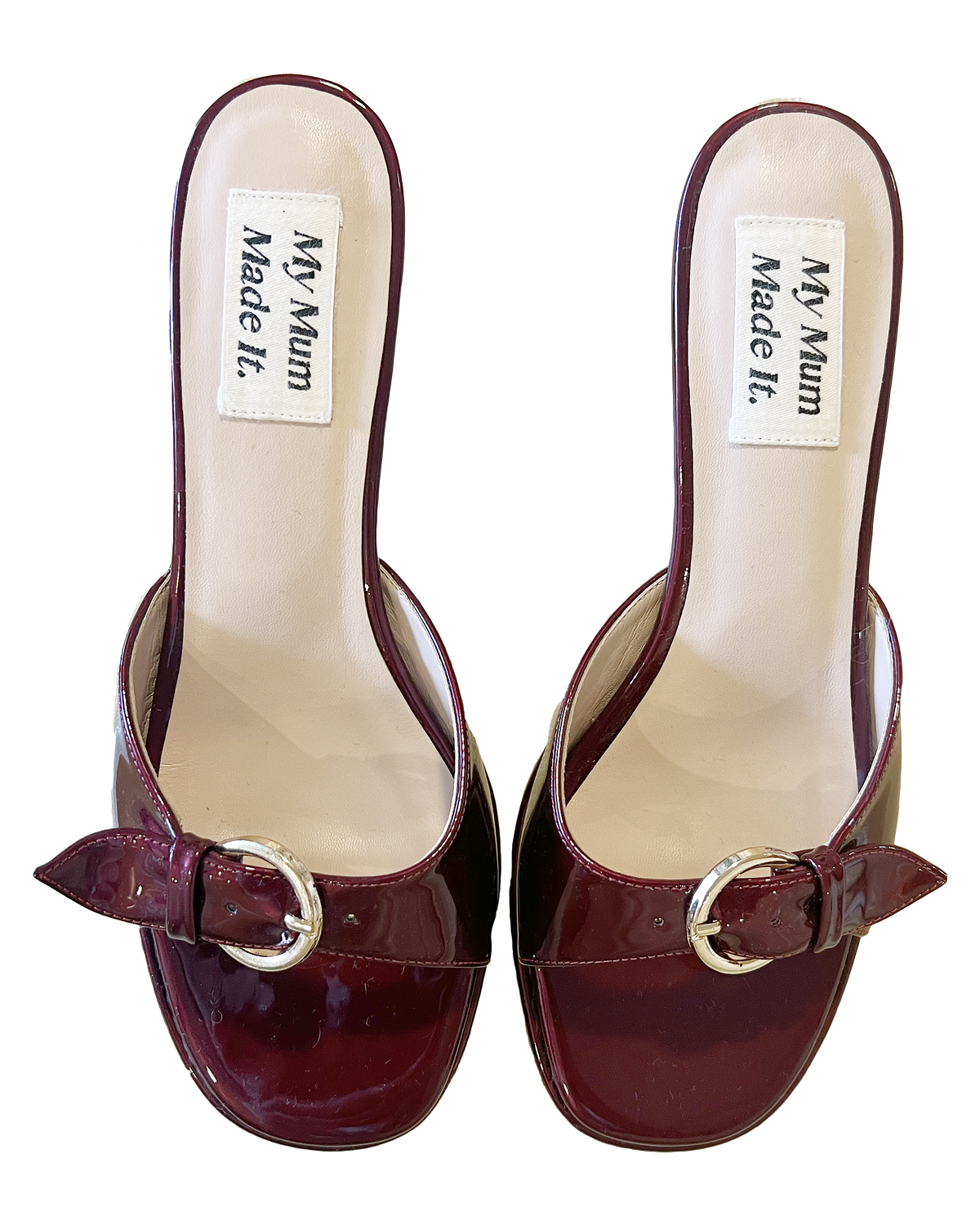 Recycled Faux Leather Buckle Kitten Heels Wine