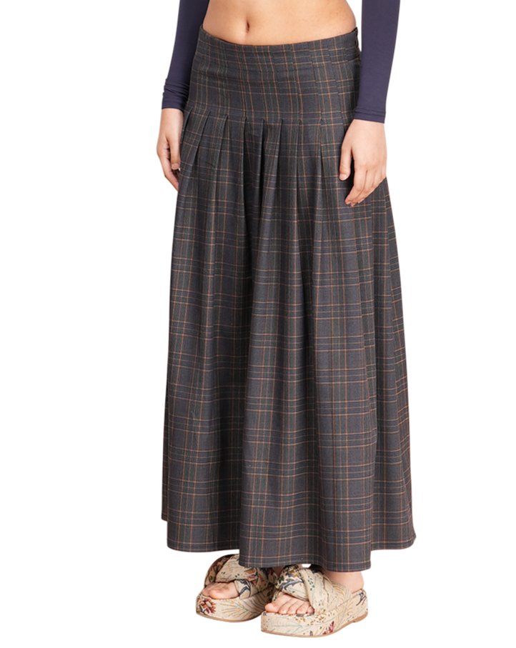 Pleat Tartan Maxi Skirt