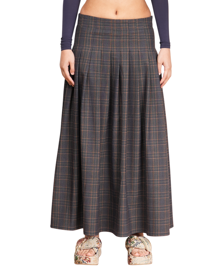 Pleat Tartan Maxi Skirt