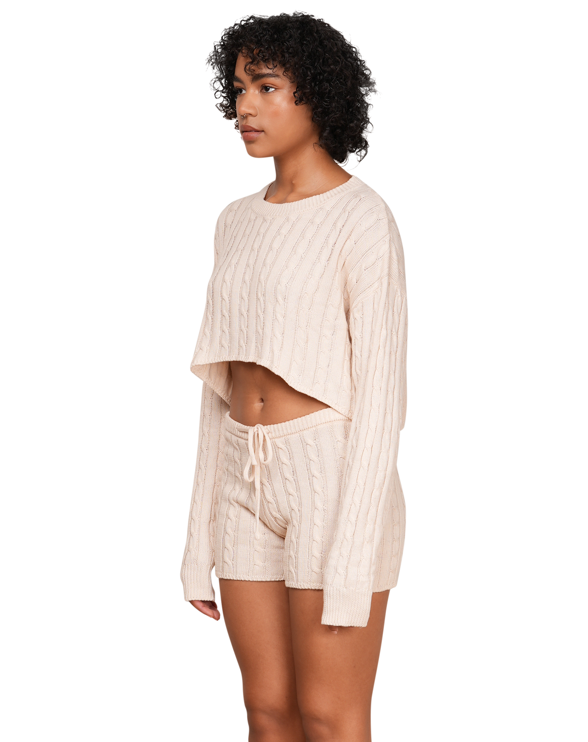 Light Cable Knit Cropped Jumper - Peachy Cream