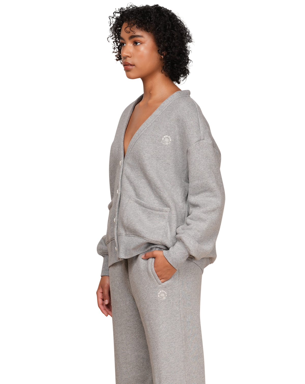 Oversized Warm Hand Logo Cardigan - Grey