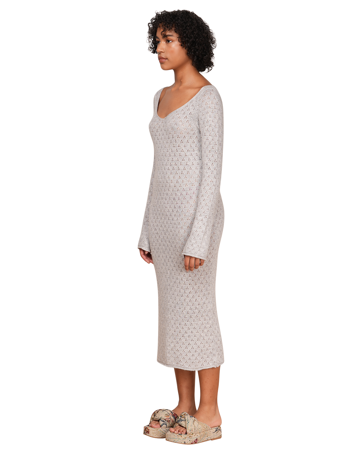 Pointelle Soft Knit Dress - Grey