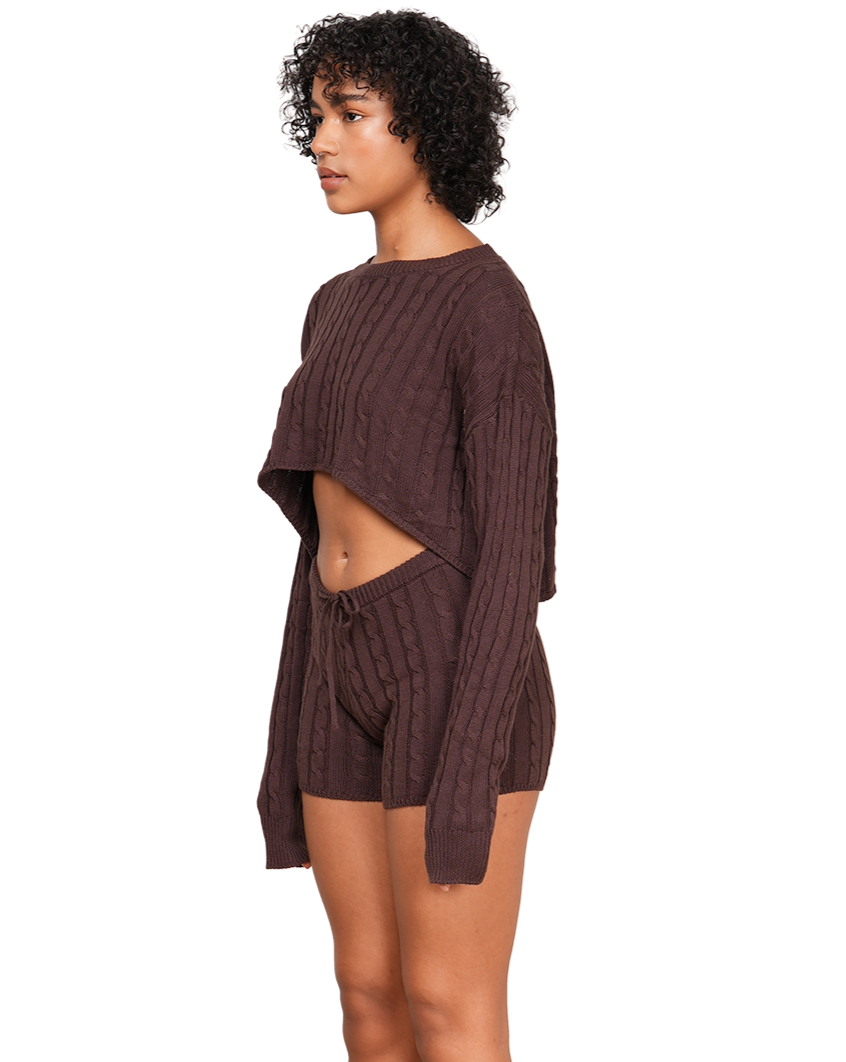Light Cable Knit Cropped Jumper - Cacao